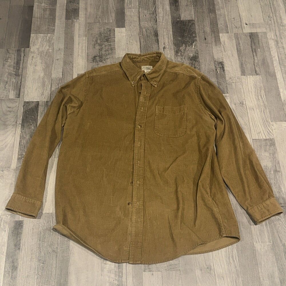 LL Bean Regular Fit   Flannel Shirt /Tan Mens L Button Up %100 Cotton